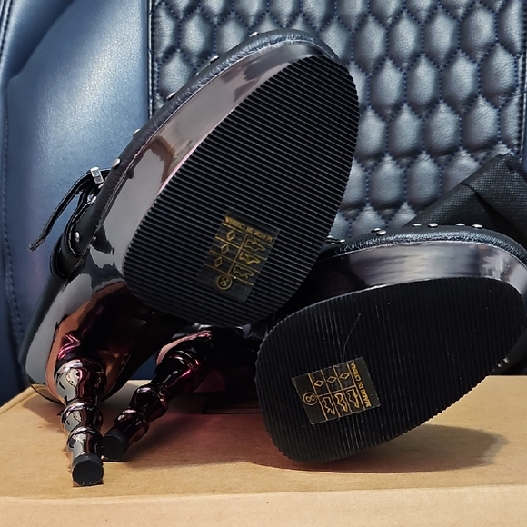 Demonia Black and Silver Studded Platform Shoes - Picture 4 of 10